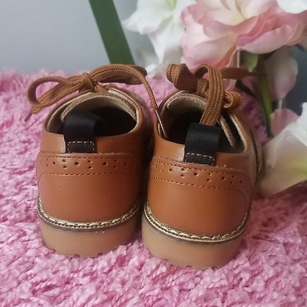Toddler Oxford Lace Up Faux Leather  Brown Shoes Size US7 Euro24